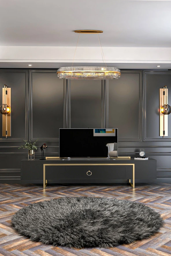 Givayo Mobilya Vega Tv Ünitesi Gold Demir Ayak Antrasit 180 Cm - 3