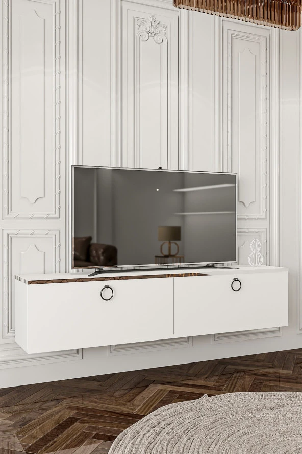 Givayo Mobilya Dawn Tv Ünitesi Duvara Monte - Ayaklı Kullanım 150 Cm Beyaz - 4