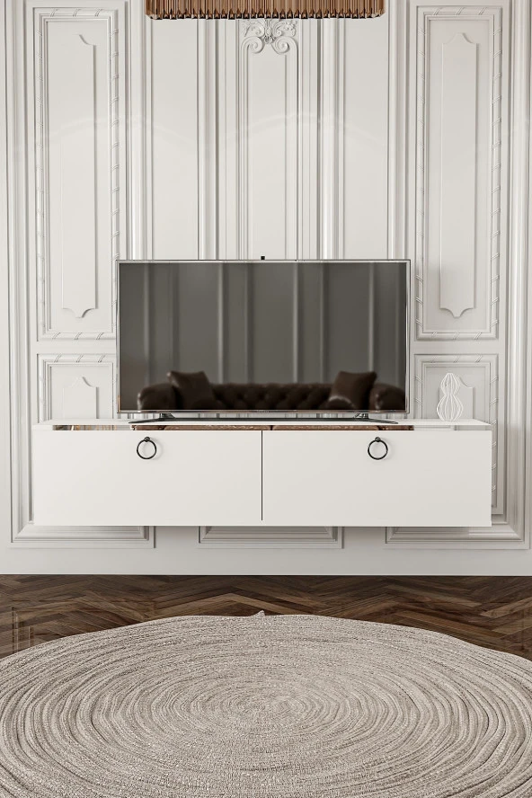 Givayo Mobilya Dawn Tv Ünitesi Duvara Monte - Ayaklı Kullanım 150 Cm Beyaz - 3