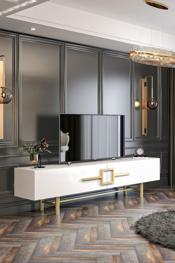 Givayo Mobilya Ashiva Tv Ünitesi 180 Cm Beyaz Altın