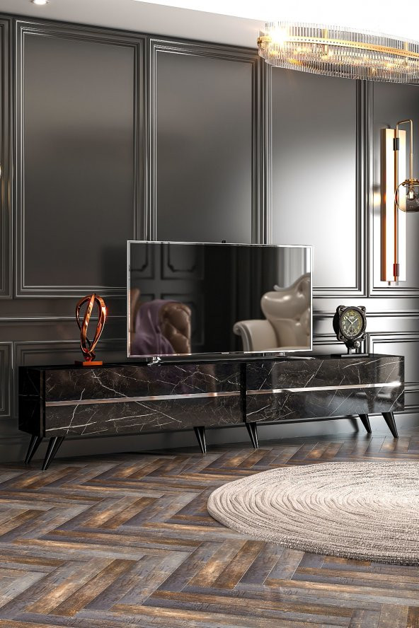 Givayo Mobilya Dakota Tv Ünitesi 207 Cm Siyah Royal Gümüş
