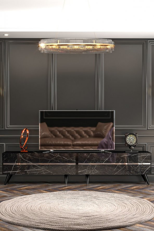 Givayo Mobilya Dakota Tv Ünitesi 207 Cm Siyah Royal Gümüş - Resim 2