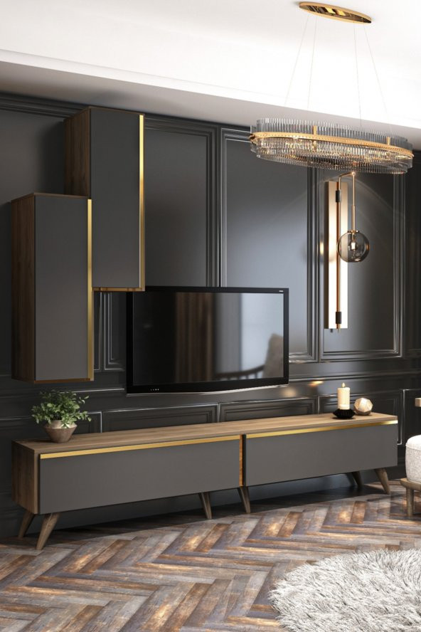 Givayo Mobilya Aspendos Tv Ünitesi Ceviz Antrasit