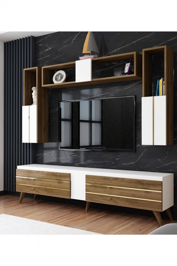 Givayo Mobilya Assos Tv Ünitesi Ceviz Beyaz