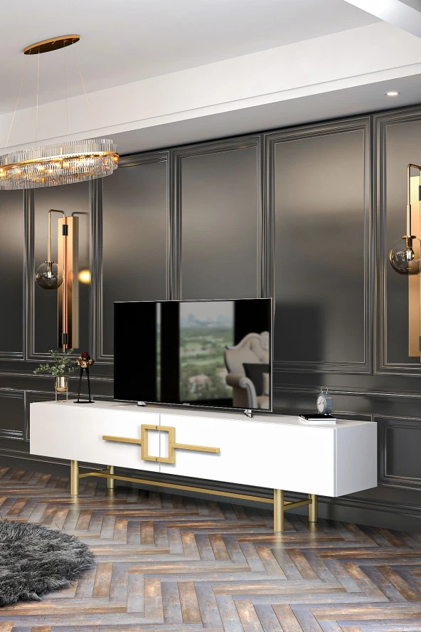 Givayo Mobilya Ashiva Tv Ünitesi 180 Cm Beyaz Altın - 3