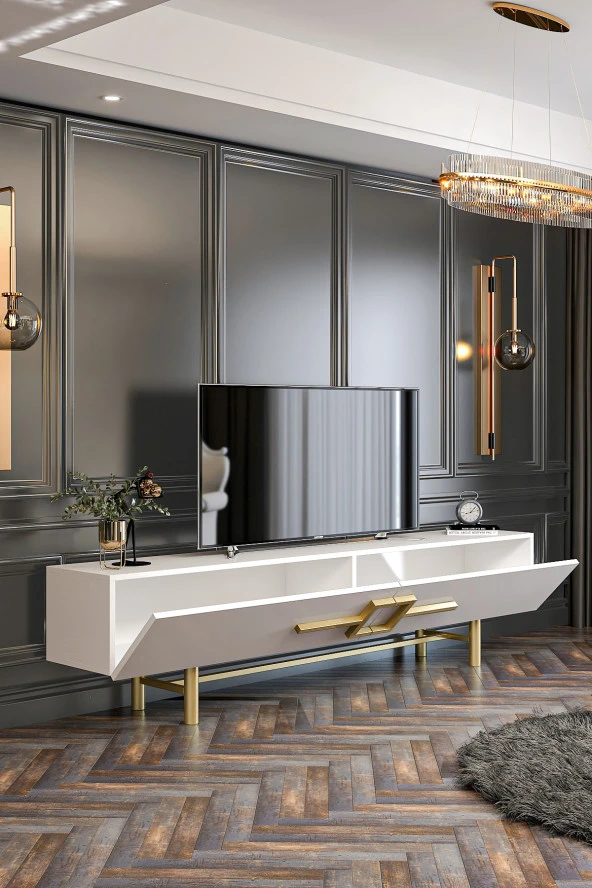 Givayo Mobilya Ashiva Tv Ünitesi 180 Cm Beyaz Altın - 4