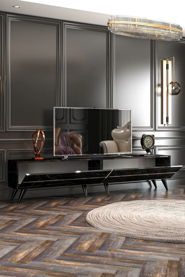 Givayo Mobilya Dakota Tv Ünitesi 207 Cm Siyah Royal Gümüş - Resim 3