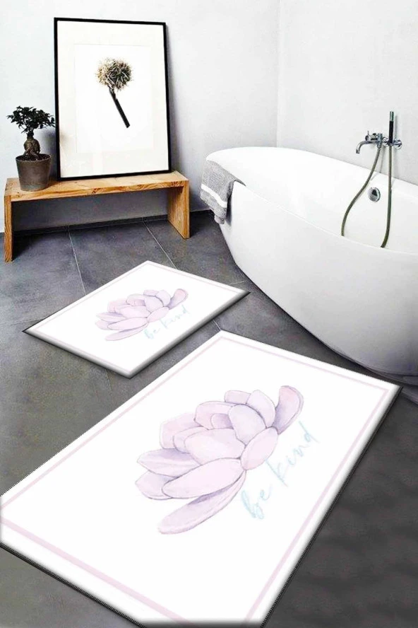 Gardenya Desenli Yıkanabilir Kaymaz Taban 2li Banyo Halısı Paspas Klozet Takımı Bath-0040