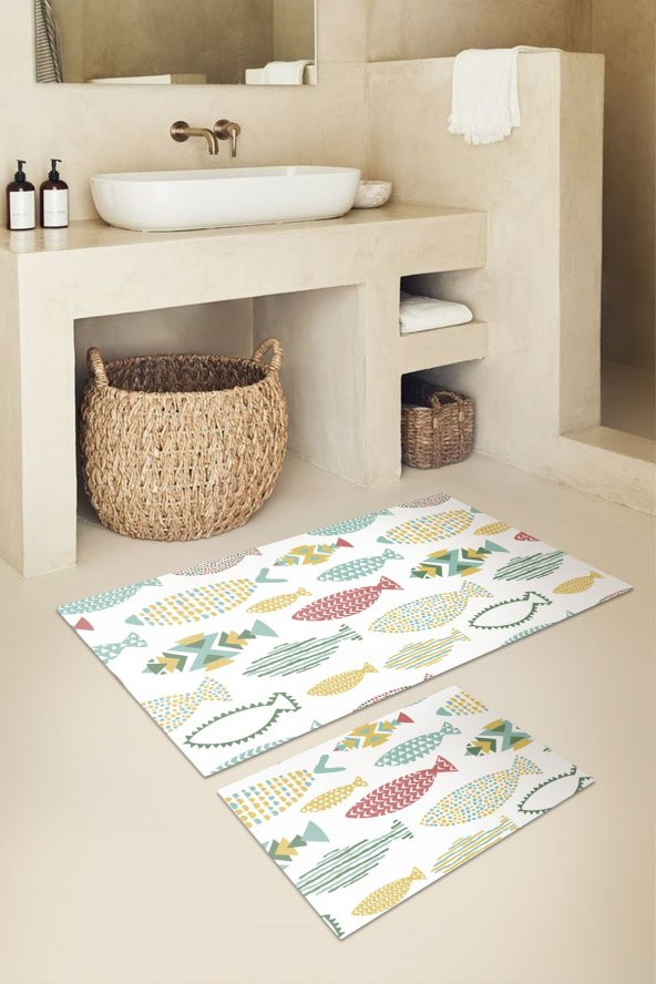 Gardenya Balıklı 2li Banyo Paspas Takımı - 50x60 Cm Ve 60x100 Cm