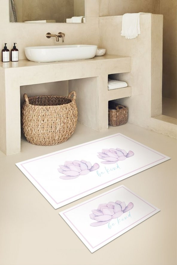 Gardenya Pembe Sukulentler 2li Banyo Paspas Takımı - 50x60 Cm Ve 60x100 Cm