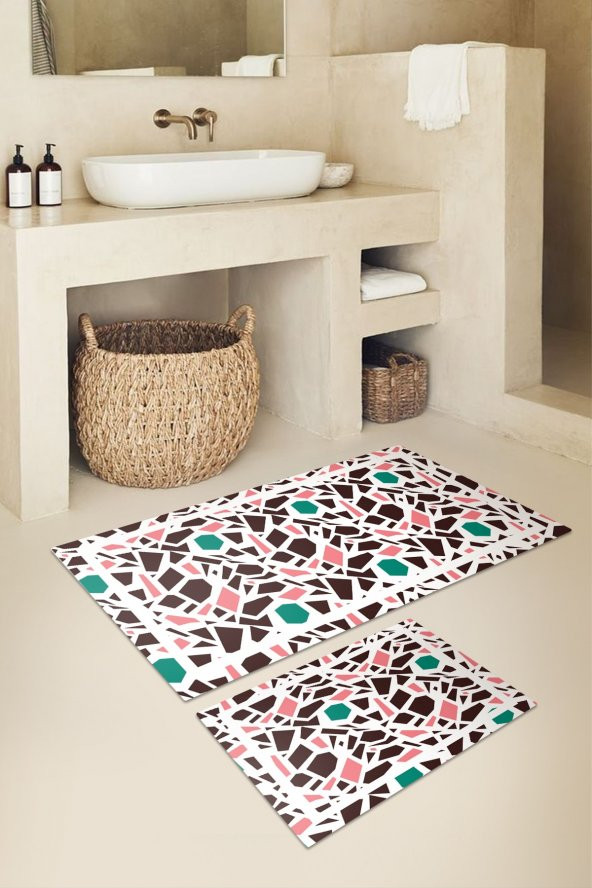 Leopar Desenli Banyo Paspas Takımı 2li  - 50x60 cm Ve 60x100 cm