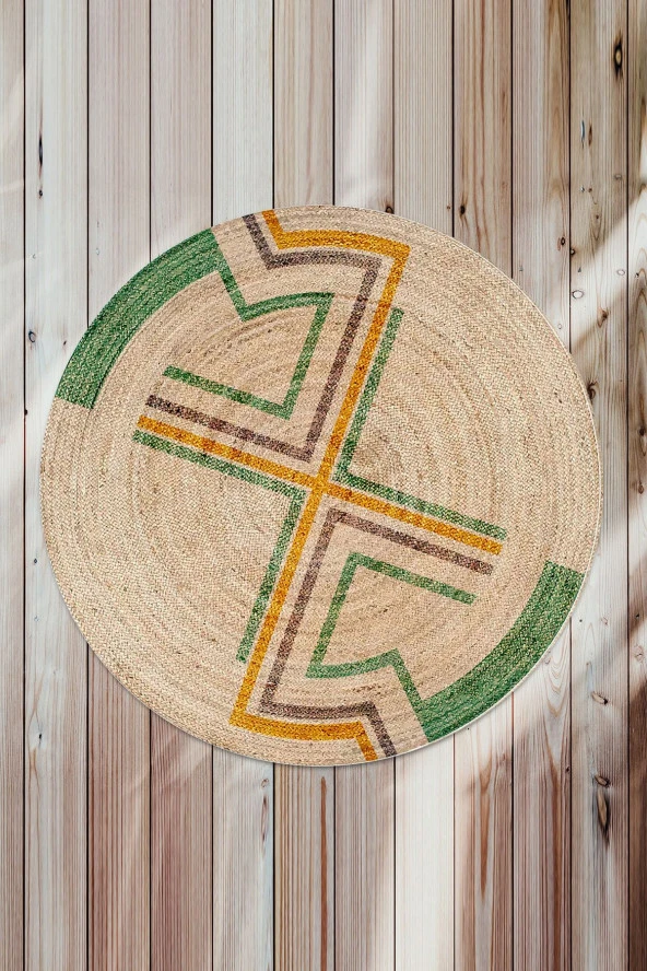 Geometrik Çizgiler Desenli Natural Modern Baskılı Jüt Örme Halı Hasır Kilim