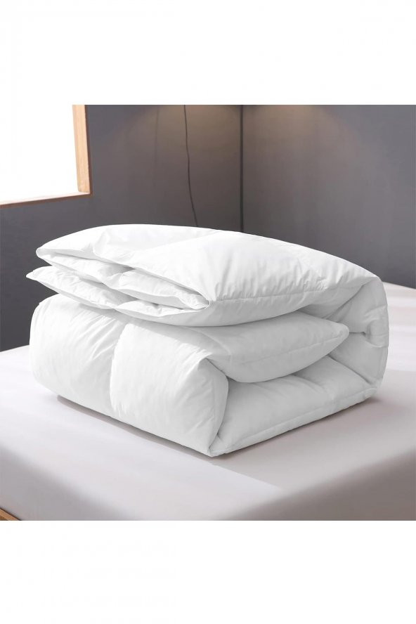Silikon Yorgan Çift Kişilik 195x215 cm Beyaz Düz Sade Yumuşak Dolgulu Microfiber Kışlık Yorgan - 2