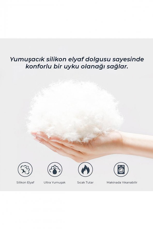 Silikon Yorgan Çift Kişilik 195x215 cm Beyaz Düz Sade Yumuşak Dolgulu Microfiber Kışlık Yorgan - 4