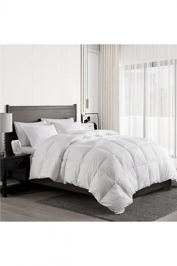 Silikon Yorgan Çift Kişilik 195x215 cm Beyaz Düz Sade Yumuşak Dolgulu Microfiber Kışlık Yorgan - 6
