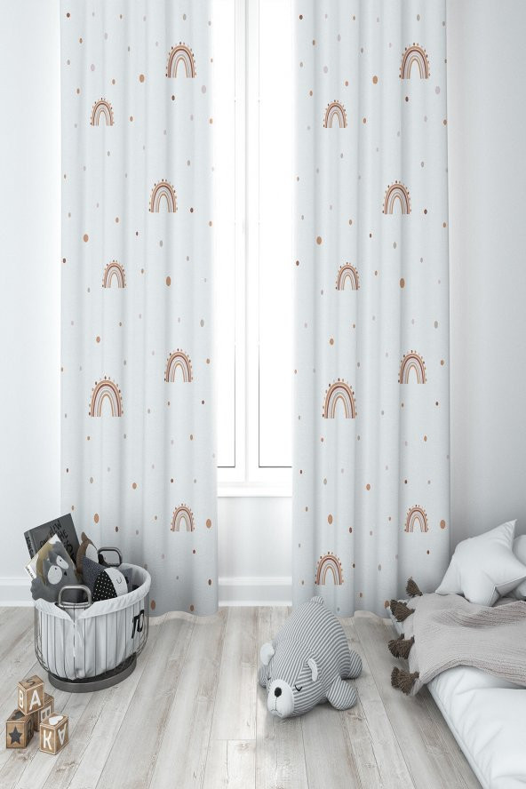 Gardenya Puantiyeli Gökkuşağı Çocuk Odası Fon Perde - 1