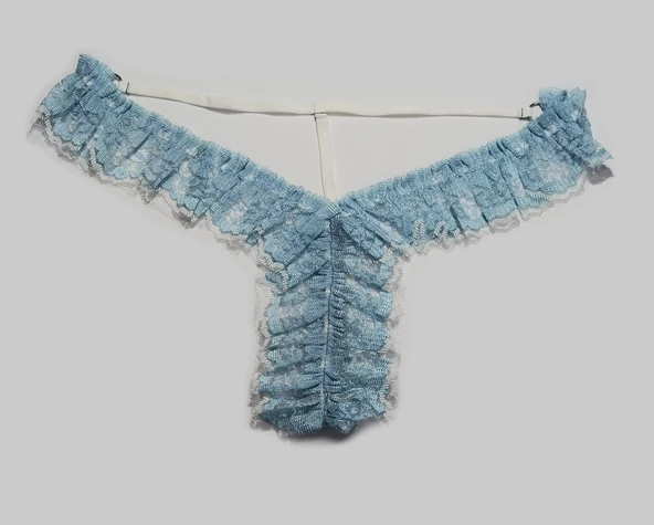ASM1241 Kadın Mavi Dantel Fantezi Fırfır Özel String - 2