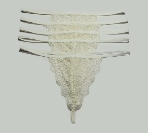 ASM1236 Kadın 5 Li Ekru Dantel Çağırıcı İsteğim String - 4