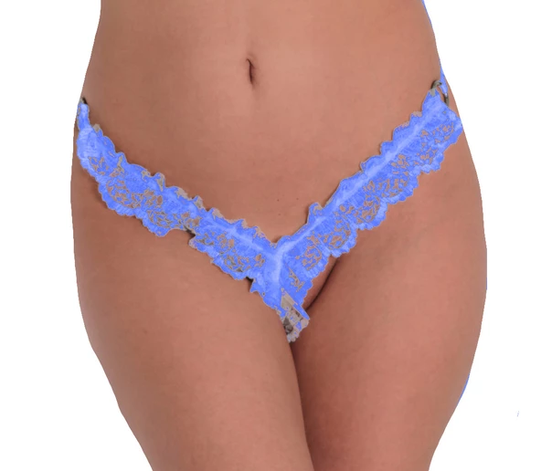 ASM1241 Kadın Mavi Dantel Fantezi Fırfır Özel String