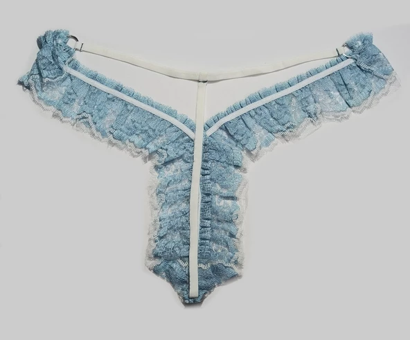 ASM1241 Kadın Mavi Dantel Fantezi Fırfır Özel String - 4