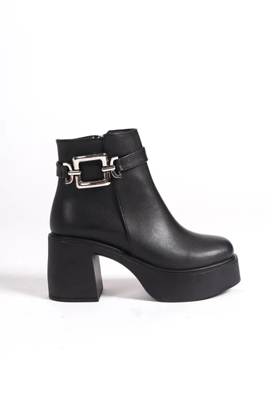 Tancez Siyah Kalın Platform Topuklu Tokalı Bot - 4