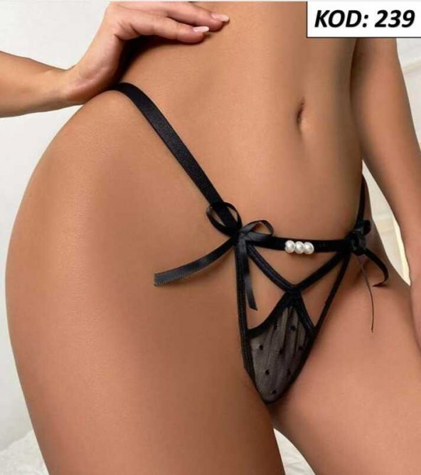 Fantezi Siyah Kurdele  Detaylı String tanga - 2
