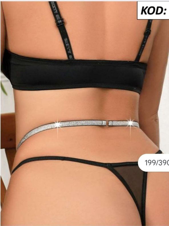 Fantezi Siyah Kuşak Detaylı String tanga - 2