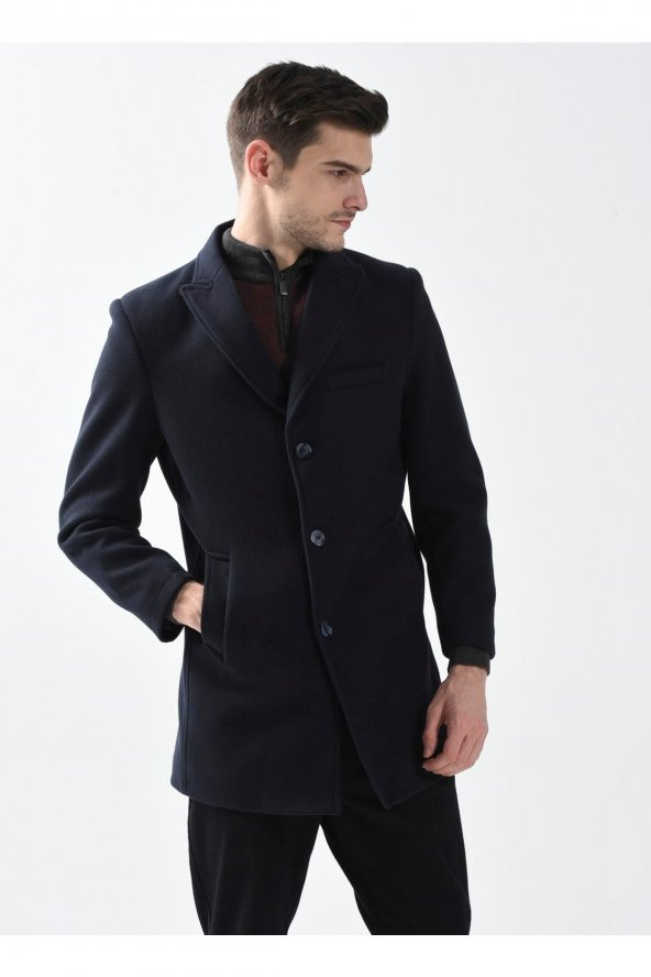 Slim Fit Sivri Yaka Lacivert Kaban