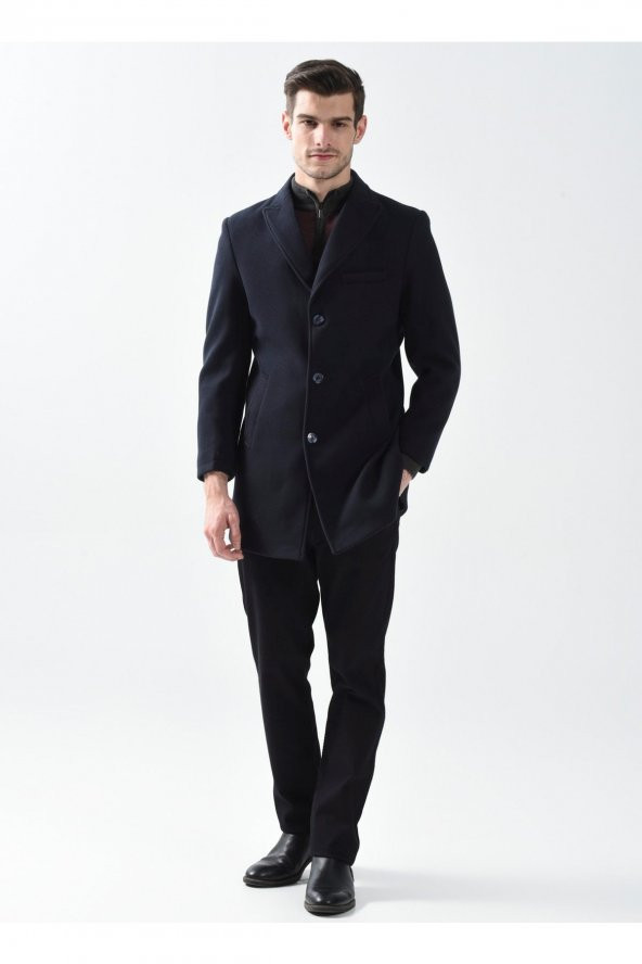 Slim Fit Sivri Yaka Lacivert Kaban - 2