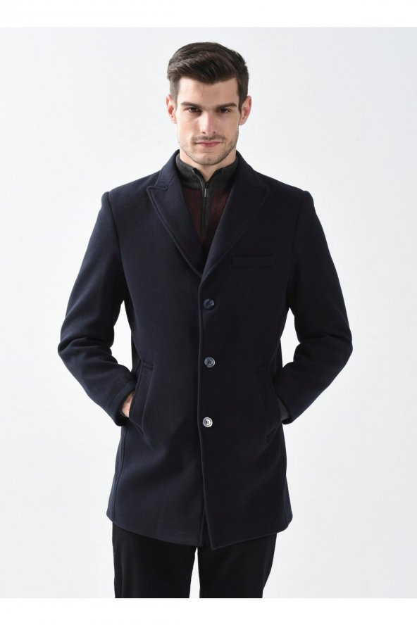 Slim Fit Sivri Yaka Lacivert Kaban - 3