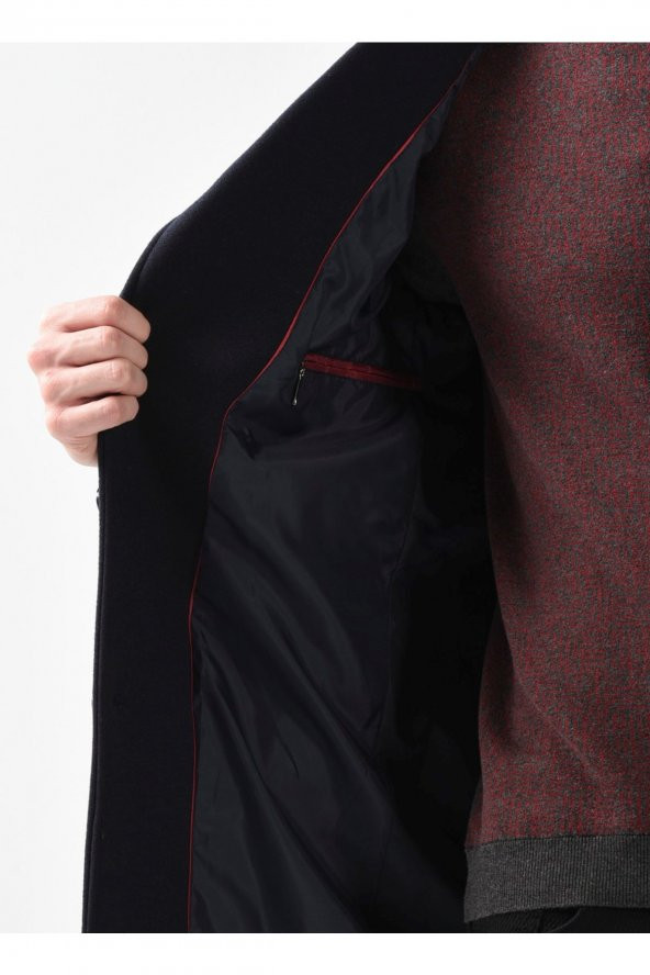 Slim Fit Sivri Yaka Lacivert Kaban - 5