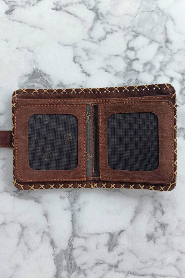 El Yapımı Kadın Cüzdan Vegan Deri Kalpli Kedi Görselli Bordo Renk - Resim 4