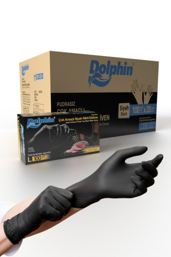 Dolphin Çok Amaçlı Siyah Nitril Eldiven (L) 20PK x 100lü Paket