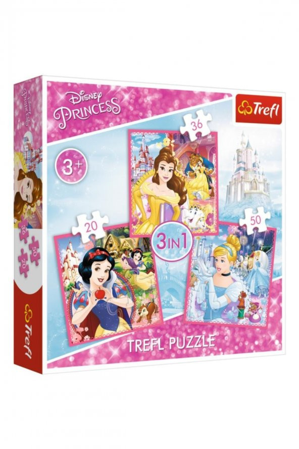 Princess 20 36 50 Parça 3 Lü Çocuk Puzzle