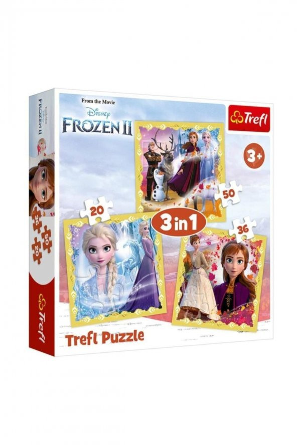 Puzzle 3 In 1 (20+36+50 Parça) (20 X 19,5 Cm) The Power Of Anna And Elsa Disney Frozen 34847