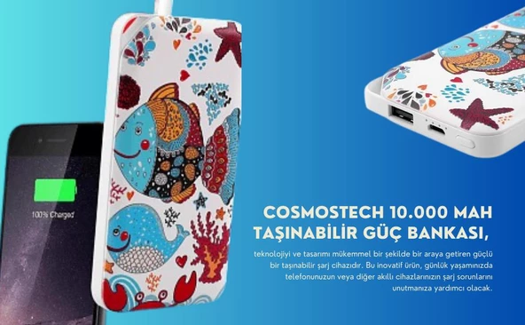 Cosmostech 10.000 Mah Powerbank Özel Resim Balık Temalı, Taşınabilir Güç Bankası - 3