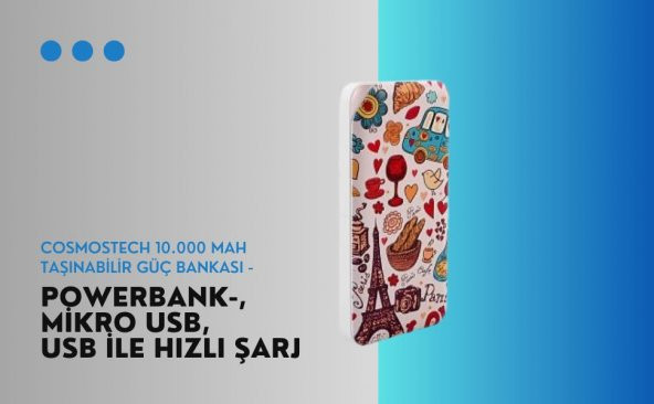 Cosmostech 10.000 Mah Powerbank Eyfel Kulesi Temalı, Taşınabilir Güç Bankası - 2