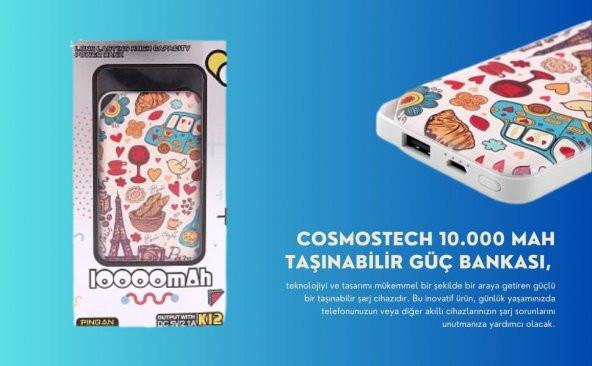 Cosmostech 10.000 Mah Powerbank Eyfel Kulesi Temalı, Taşınabilir Güç Bankası - 3