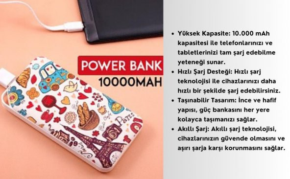 Cosmostech 10.000 Mah Powerbank Eyfel Kulesi Temalı, Taşınabilir Güç Bankası - 4