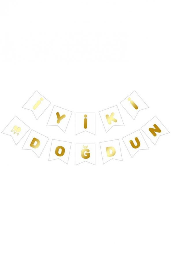 Beysüs Beyaz Üstüne Gold Altın Yaldızlı İyiki Doğdun Yazılı Karton İpli Yazı Banner