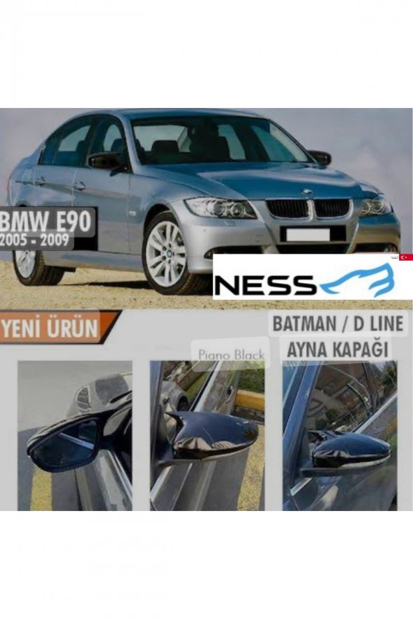 BMW E90 uyumlu (2004-2008) piano black yarasa ayna kapağı - 1