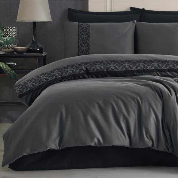 Clasy Borderline Çift Kişilik Ranforce Nevresim Takımı Nienna V1 Anrasit ürün görseli