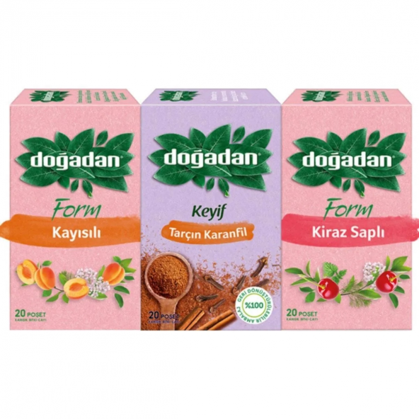 Doğadan Form Kayısı, Tarçın Karanfil, Kiraz Sapı Bitki Meyve Çayı 3lü Set