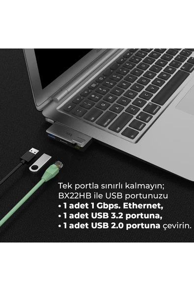 Bix BX22HB Usbden 2 Bağlantı Noktalı Ethernet USB 3.2 Hub - 5