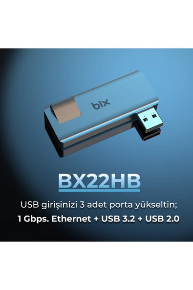 Bix BX22HB Usbden 2 Bağlantı Noktalı Ethernet USB 3.2 Hub - 2
