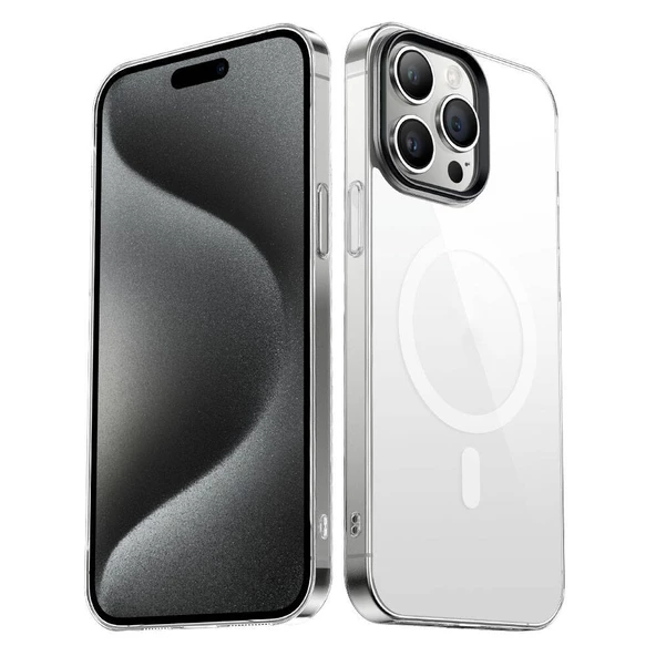 Vendas iPhone 15 Pro Uyumlu Sararma Yapmayan Hassas Buton Tasarımlı Wireless Şarj Özellikli Glass Kapak - 5