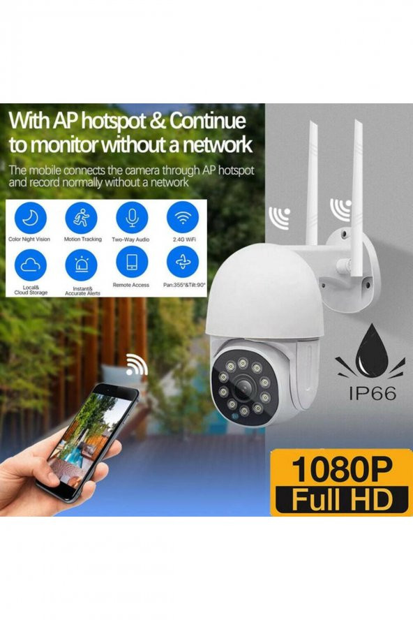 QASUL Dış Mekan Full Hd Wifi Kamera Su Geçirmez Hareket Sensörlü Gece Görüşlü Ip Kamera - 2