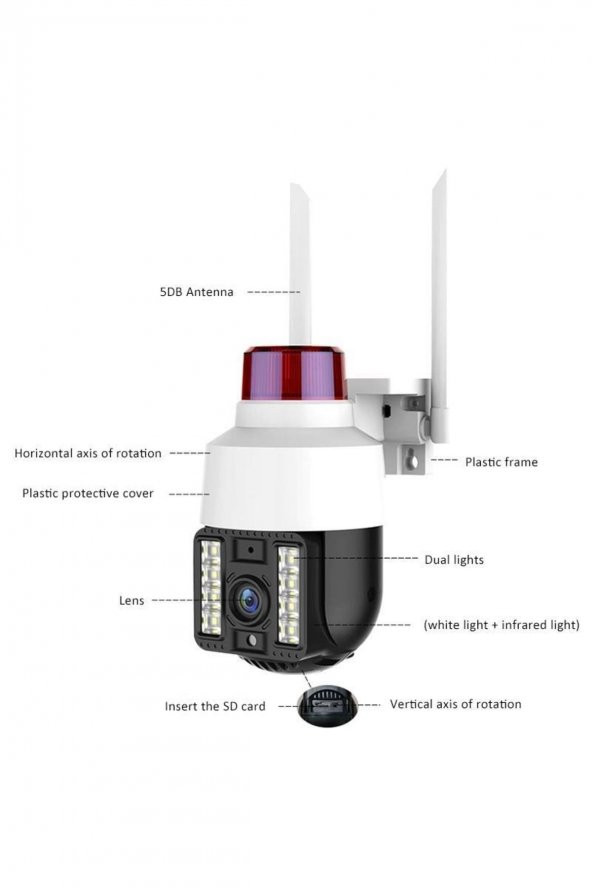 1080p Speed Dome Wifi Kablosuz Dış Mekan Camera Çakarlı Güvenlik Kamerası - 3