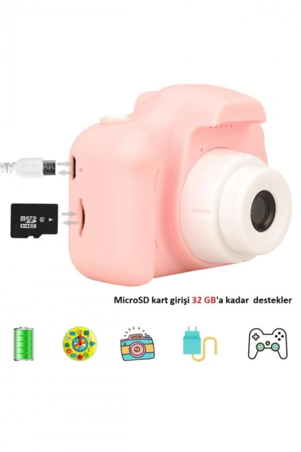 Mini Çocuk Kamerası 1080p Hd Video Çekim Kalitesi Cmr9 Dijital Fotoğraf Makinesi Pembe - 2