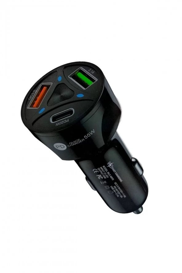Araç Çakmaklık Şarjı 2 Usb Çıkışlı +20w Pd Çift Usb+type-c Hızlı Şarj Destekli 55w - 3